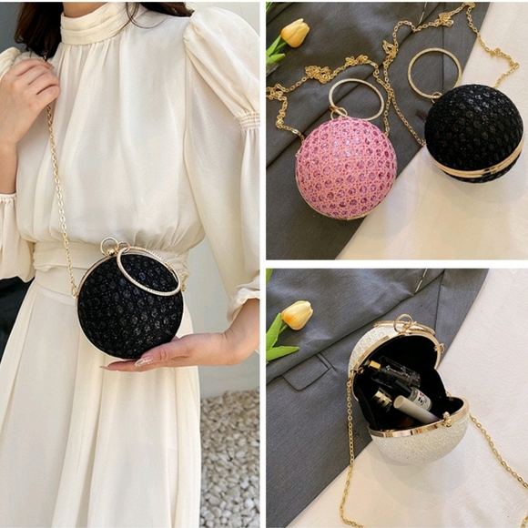 New Pink Glam Crystal Disco Ball Evening Cross Body/Shoulder Purse - Picture 2 of 9